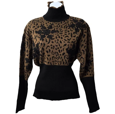Nils шерсти гепард водолазка свитер L лыж вышивка снежинка черный коричневый снег - Изображение 1 из 4