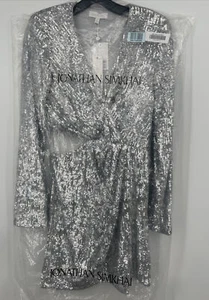Jonathan Simkhai Gr. 2 silber Pailletten seitlicher Ausschnitt Minikleid $ 595 - Bild 1 von 10
