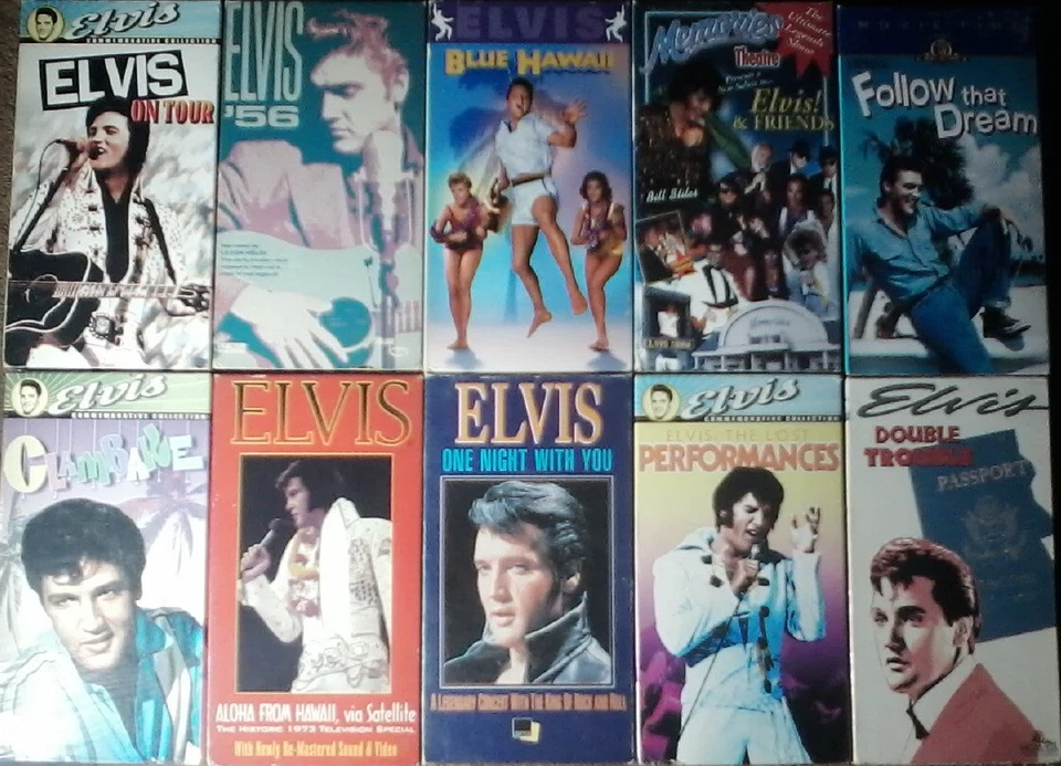 Lot of 10 ELVIS PRESLEY VHS Tapes - Blue Hawaii  Follow That Dream  Clambake + Foto 1 de 1