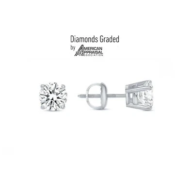 1.00 Carat TW Real Natural Round Diamond Solitaire Stud Earrings 14k White Gold - Image 1 of 4
