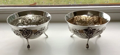 Pair Small Sterling Silver Bowls Charles Stuart Harris 360 grams Cover