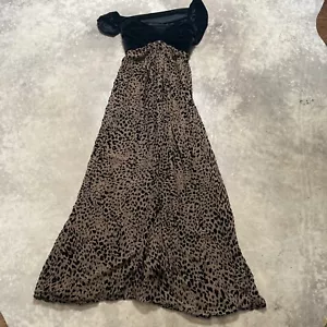 Tadashi Collection Dress Womens 2 Tan Black Velvet Leopard Gown Strapless Prom - Picture 1 of 14