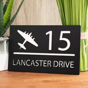Personalised Lancaster Bomber Rectangular Acrylic Modern Mirror House Name Sign - Picture 1 of 6
