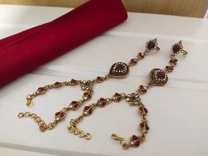 Indian Jewelry Hath Punja Bollywood Ethnic Gold Plated Bracelet With Rings - Bild 1 von 2