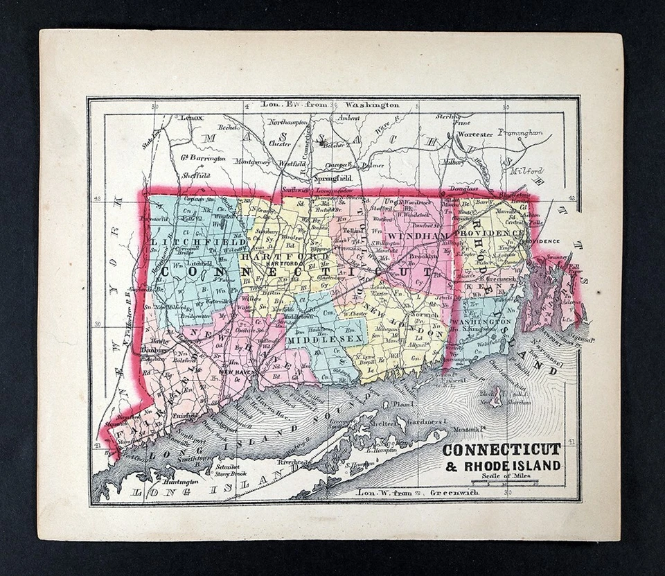 1857 Morse Map Connecticut Rhode Island Hartford New Haven Newport Mystic CN RI - Image 1 of 4