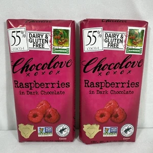 Qty 2 Chocolove Raspberries Dark Chocolate Bar 3.2 oz pack of 2 55% Cocoa 07/25 - Picture 1 of 3