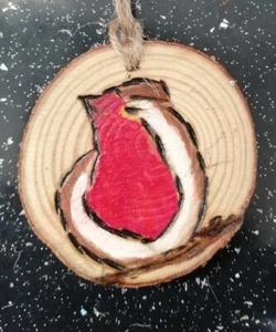 Robin _Handmade Rustic wood burnt christmas decorations /gift tags. - Picture 1 of 2