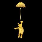 Vintage JJ Jonette Jewelry Pin Clown On A Chain Umbrellas Matte Goldtone 3.5”