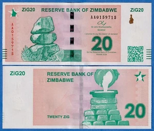 Zimbabwe 20 ZIG 2024 P-111 Gold System UNC Banknote - Imagen 1 de 3