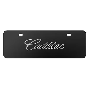 Cadillac 3D Script Nameplate Black Half-Size Stainless Steel License Plate - Imagen 1 de 5