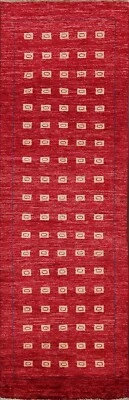 Modern Geometrisch Gabbeh Orientalisch Teppich Läufer Handgeknüpft Woll 0.9x2.4m - Bild 1 von 4