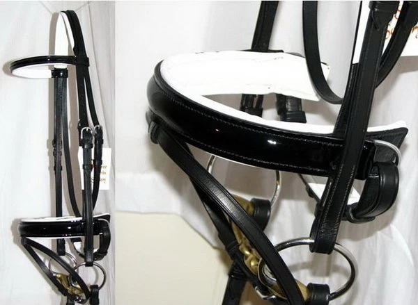 FSS уздечка лакированная кожа черный глянец комфорт белый с подкладкой опрос выездки w вожжи - Изображение 1 из 1