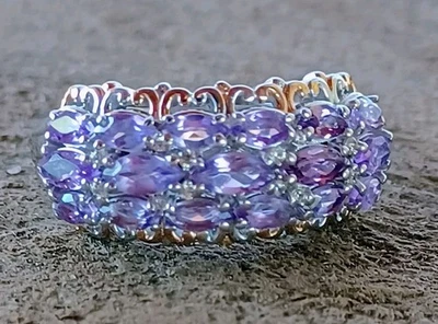 Anillo Rose De France Amatista Blanco Circón Vides 18k/Plata Esterlina Talla 9 1.20ctw Foto 1 de 4