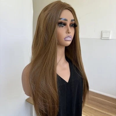 Pelucas marrones cosplay fiesta cabello sintético resistente al calor largo liso Foto 1 de 4