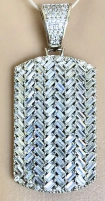 复古纯银 925 铺面水晶 CZ 军用狗牌形吊坠 — 第 1/4 张图片