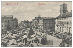 V8261/Carlsruhe Marktplatz tranvía postal aprox. 1910 - Imagen 1 de 2