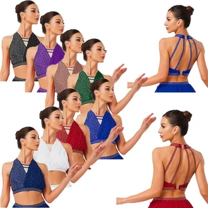 Ropa de baile para mujer Blusas de tango Prendas para el torso cortas líricas Estrás latino Color liso - Imagen 1 de 108