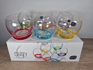 6 UNGEWÖHNLICHE HELLE TSCHECHISCHE BÖHMEN VERRÜCKTE KRISTALLGLAS ROCKER TUMBLER GLÄSER - Bild 1 von 7
