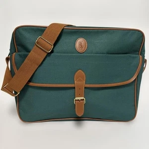Authentic Ralph Lauren Shoulder Bag In Canvas Leather Green and Brown For Men - Picture 1 of 24