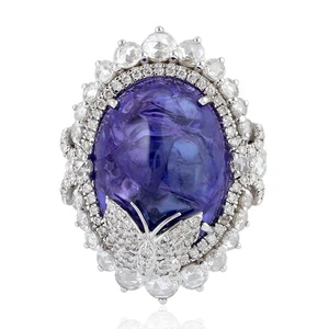 Bridal Ring Set Natural Tanzanite And Diamond 18k White Gold Jewelry For Women - Picture 1 of 7