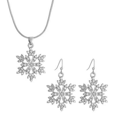 Conjunto de brincos femininos de flores floco de neve Bling CZ joias de Natal - Imagem 1 de 4