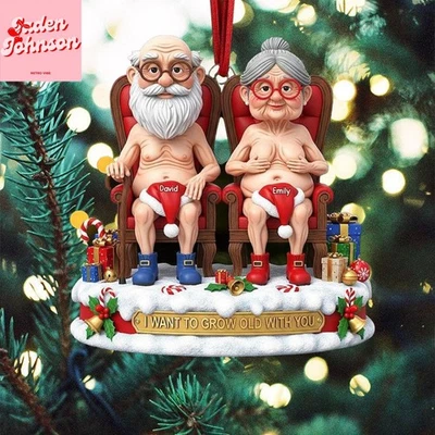 Personalized Funny Couple 2D Flat Ornament I want to Grow Old With You 2025 - Image 1 of 4