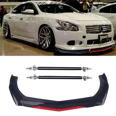 Front Bumper Lip Splitter Spoiler Body Kit Glossy Black Red  For Nissan Maxima Foto 1 de 4