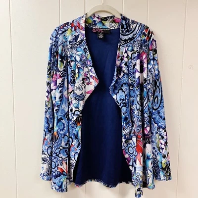 Y2K Vtg PECK & PECK Abstract Soft Floral Jacket XL Stretch Artsy Colorful - Image 1 of 4