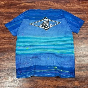 Vintage 90s Bear Surfboards Skate Surf T-Shirt Tie Dye AOP Grunge Single Stitch - Picture 1 of 4