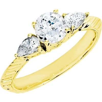 1.04 ct Round Diamond Engagement Solitaire 14k Yellow Gold Ring w/ 2 pear shapes - Image 1 of 4
