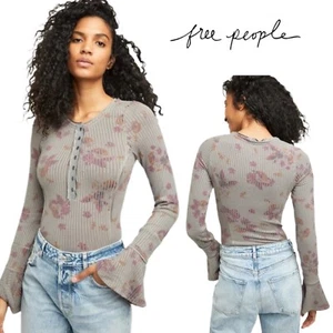 NEW Free People Layer Me Floral Henley Top Bell-Sleeve Shirt Size Large - Picture 1 of 11