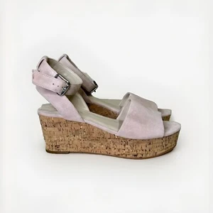 Marc Fisher Rillia Pink Blush Suede Cork Wedge Sandal Women's 9 Boho Feminine - Picture 1 of 8