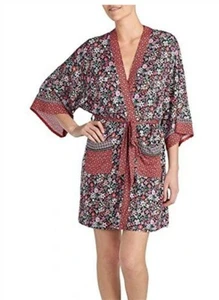 NWt Layla Printed Short Robe & Headband Set Black S/M Floral #71999 - Picture 1 of 1