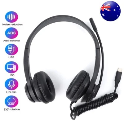 3.5mm/USB Headset Wired Headphone Noise Cancelling Microphone For Computer PC AU - Image 1 of 4