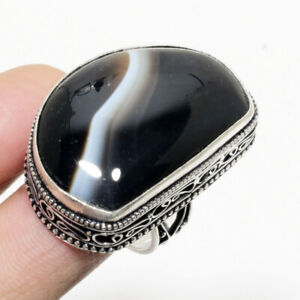Banded Agate Gemstone Handmade Gift Jewelry Ring Size 9.5 w436