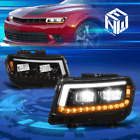 For 14-15 Chevy Camaro Black Housing LED DRL Sequential Turn Signal Headlights Chevrolet Camaro