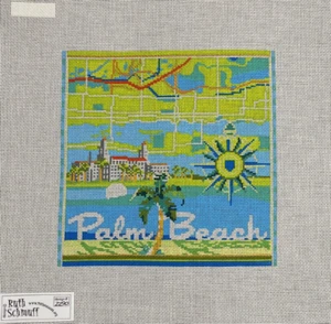Ruth Schmuff Designs, Palm Beach Karte, handbemalte Nadelspitze Leinwand - Bild 1 von 1