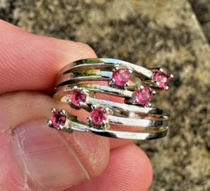 Gorgeous Sterling Silver Ruby Cluster Cocktail Multi Stone Ring Size UK Q - Picture 1 of 5