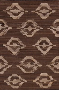 Geometric Reversible Kilim Afghan Oriental Area Rug Natural Dye Hand-Woven 5'x7' - Picture 1 of 12