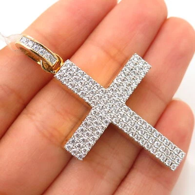 925 Sterling Silver Gold Plated Pave Swarovski Crystals Cross Pendant - Изображение 1 из 4