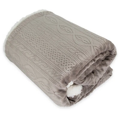 Coperta Plaid Divano Pile Invernale Tinta Unita Disegno Treccia MOD.OSLO BEIGE - Immagine 1 di 4