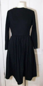 Vintage 1950s Dress Black Long Sleeve, 100% Wool, E.T Jrs CALIFORNIA, small - Picture 1 of 24