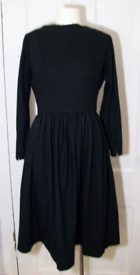 Vintage 1950s Dress Black Long Sleeve, 100% Wool, E.T Jrs CALIFORNIA, small - Image 1 of 4