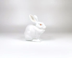 HEREND, WHITE RABBIT SITTING 5", HANDPAINTED PORCELAIN FIGURINE, MINT ! (I147) - Picture 1 of 13