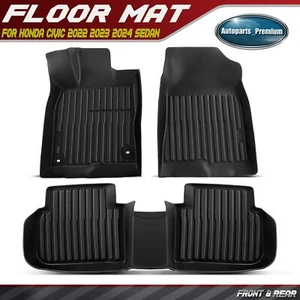 3Pcs Front & Rear Black Floor Mats Liners for Honda Civic 2022 2023 2024 Sedan - Picture 1 of 10