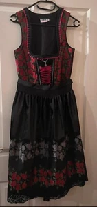 Country Line Dirndl Tracht midi Balkonett Schwarz Rot Gr. 38 Wies’n Rosen - Bild 1 von 7