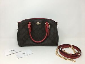 Women's Coach Signature Mini Sage Carryall Bag, Size OS - Brown/Red