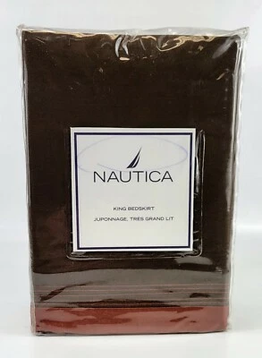Falda de cama Nautica Rumson tamaño king marrón y diseño a rayas oxidadas nueva en paquete Foto 1 de 4
