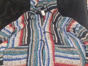 Vintage Woven Hoodie Jacket - Roco Size XL  Rainbow "Stoner" Style - Picture 1 of 5