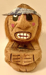 Vintage 10" Carved Coconut Wooden Pirate Body Coin Bank - Picture 1 of 8